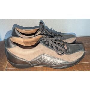 Womens Taos Steady Walking Metallic Pewter Brown Leather Lace Up Shoes Size 7
